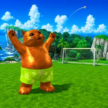 Penny booting a football over the goal